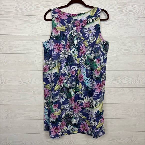 J. Jill Love Linen Purple Floral Shift Dress Size Petite Large 100% Linen - Picture 5 of 8